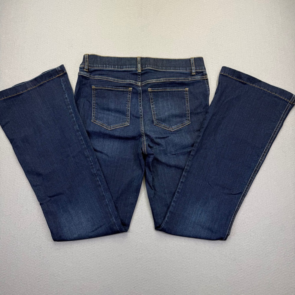 Spanx Womens Flare Jeans Dark Wash Blue Pull On Stretch Denim Size Large L/G